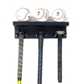 MWCSPORTSCOMPLEX Baseball Softball Bat Rack Display Meant to Hold up to 5 Full Size Bats and 3 Baseballs Holder Trophy Awards Baseball Bat Rack Display Shelf Holder Wall Mount (Black)
