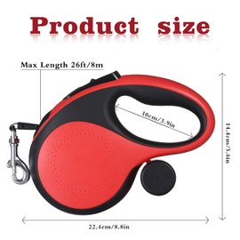 Retractable Dog Leash with Chew Proof Cable, 26Ft Heavy Retractable Duty Dog Leash， for Medium Large Dogs up to 110lbs,One-Handed Brake, 360°No Tangle(Red)