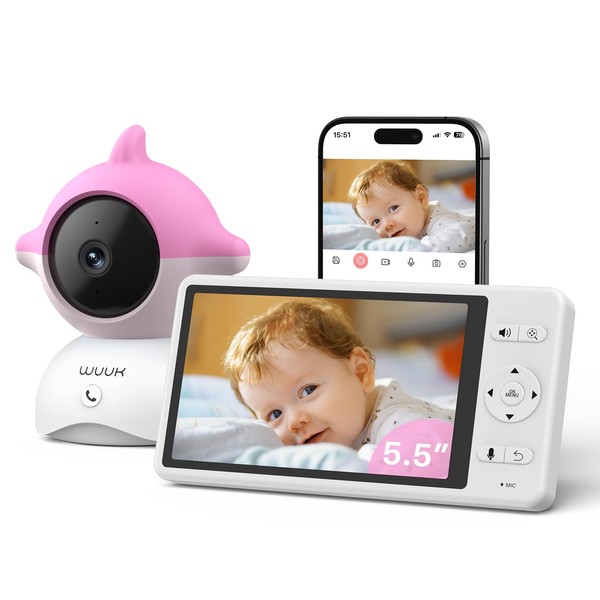 WUUK 4MP Video Baby Monitor, 5.5-Inch Display, 360° Camera, AI