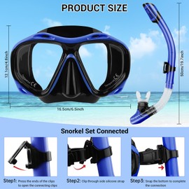 TOKIISHE Schnorchelset Erwachsene, Schnorcheln Set mit Anti-Fog Taucherbrille und Dry Schnorchel, Auslaufsichere Tauchmaske aus Gehärtetem Glas für Schnorcheln, Schwimmen
