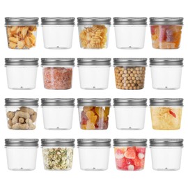 Naivees Plastic Mason Jars 4 Ounce Clear Storage Containers with Lids Small Plastic Jars for Food Storage,Canning,BPA Free (Silver, 20 Pack)