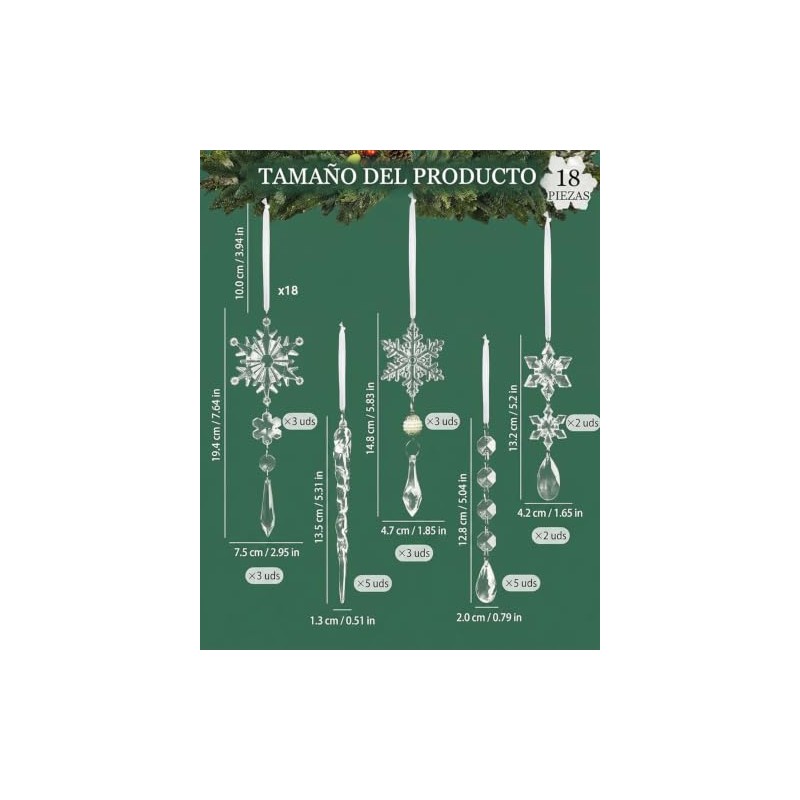 18 Ornamentos navideños, Cristales para arbol de Navidad