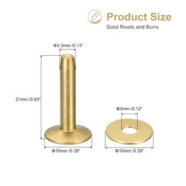 QUARKZMAN Set of 10 Brass Rivets and Cutters 10 x 3.3 x 21 mm Solid Leather Brass Rivet Clasp for Leather Crafts Supplies Gold Tone