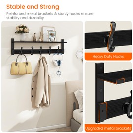 Homode Coat Hanger Wall Mount with Shelf, 29 in Hanging Coat Rack with Storage, Entryway Shelf with Pegs for Hanging Coats Hats Towel Purse Robes, Black