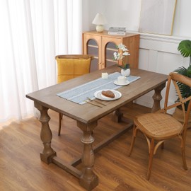 Gernaice Boho Table Runner, Rustic Cotton Linen Farmhouse Table Runners for Dresser End Coffee Table Home Decor, 36" L X 13" W Blue