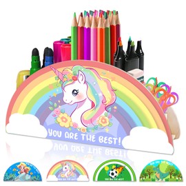 AUNGKWANG Unicorn Pen Holder Children's Pen Organiser, Multifunctional Organiser for Children's Office Supplies, Wooden Desk Organiser, School Pencil and Other Stationery Storage