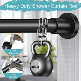 YNL Black Shower Curtain Rod 32-94 Inch(2.7-7.8ft), Non-Slip, Never Rust, Stainless Steel No Drill Spring Tension Shower Rod, Adjustable Long Curtain Rod for Bathroom Window Patio