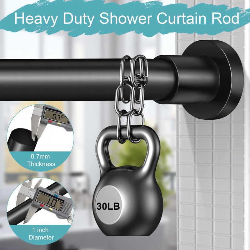 YNL Black Shower Curtain Rod 32-94 Inch(2.7-7.8ft), Non-Slip, Never Rust,