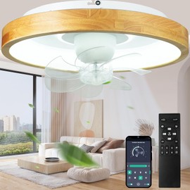 Ceiling Fans with Lights and Remote, 360°Oscillating Low Profile Ceiling Fan with Light, Modern Smart Dimmable Kitchen LED Fan Light,20 Inch Small Wood Ceiling Fans for Bedroom Living Room Kitchen