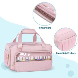 Prokva Acrylic Paint Organizer Case for 54 Bottles (2 oz), Craft Paint Storage Organizer with Shoulder Strap, Paint Bottle Organizer Bag with Brush Storage, Pink