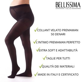 BELLISSIMA Collant Premaman Microfibra 50 DEN M101 – Pack 2 Pezzi | Coprenti e Opachi | Cinturino Extra Soft Super Confortevole | Collant Gravidanza Certificati OEKO-TEX Standard 100(Nero, 44-46)