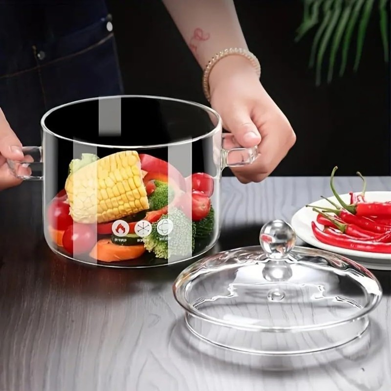1.6L/57Fl Oz Glass Saucepan with Cover, Stovetop Cooking Pot with