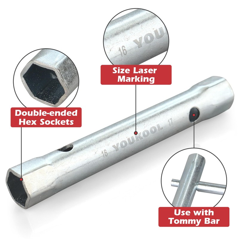 YOUKOOL 10-Piece Plumbers Spanner Wrench Set - Dual-Ended Socket Wrench