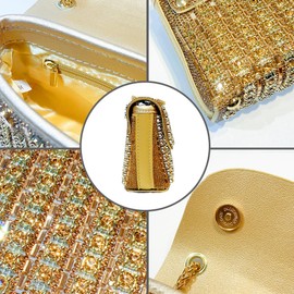 zebrum Evening Clutch Bag for Women, Chain Shoulder Bags Rhinestones Handbags for Cocktail Prom Parties, Weddings(Sparkly-Rhinestones-Gold)