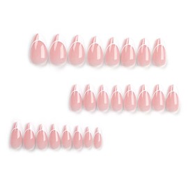 Medium Almond Press on Nails French Tip Fake Nails White with Pink Design Acrylic False Nails Full Cover Artificial Nails Glossy Glue on Nails Stick on Nails for Women Manicure Decoration 24Pcs