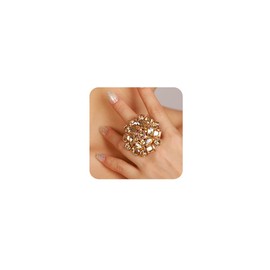 Xerling Champagne Rhinestone Big Flower Rings Women Crystal Cocktail Party Rings Bridal Wedding Prom Ring Aesthetic Costume Rings (Champagne)