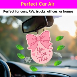 4PCS Car Air Freshener for Women,Pink Ribbon with Hearts & Stars, “You Got This” Inspirational Hanging Auto Freshener, Long-Lasting Sweet Scent Car & Room Decor Gift