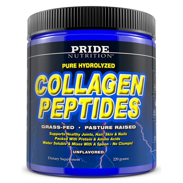 Pride Nutrition Collagen Peptides Powder - Grass Fed Pasture Raised Hydrolyzed Paleo and Keto Friendly Supplement - for Youthful Skin, Healthier Hair, Joints, Stronger Nails - GMO and Gluten Free