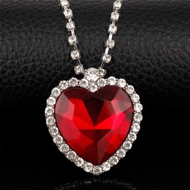 Yifnny Titanic Heart of The Ocean Necklace, Silver Plated Blue Crystal Necklace Created Sapphire Necklace Large Heart of The Ocean Pendant Necklace Jewelry for Women (Red)