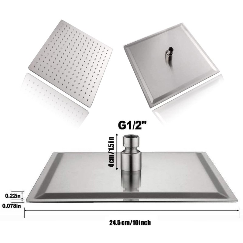 Rain Showerhead, 10 Inch Square Shower Head, Made from 304