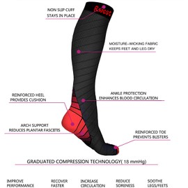 Compression Socks for Women and Men, Compression Socks, Support Socks, Compression Socks, Running Socks, Compression for Sports, Flight, Running, Hiking, Travelling, Cycling, 1 pair of black and red
