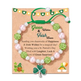 FYUKISS St Patricks Day Gifts For Kids, St Patricks Day Decorations, St Patricks Day Accessories, St Patricks Day Decor, Clover Shamrock Charm Bracelets For Girls St Patricks Day Gifts