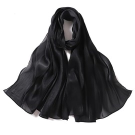 Premium Soft Shimmer Hijab Head Scarf for Islamic Muslim Hair Wraps Women Lightweight Scarves Sheer Crepe Shawl Wrap (Black)
