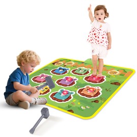 Whack a Mole Game, Interactive Constructive Smack Moles Game Playmat with Sound for 2 3 4 5 6 Years Old Kids, Boys Girls Interactive Toys with 2 Hammers, Educational Game for Toddlers (Green)