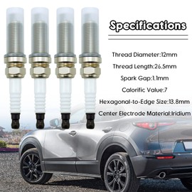 Set of 4 Iridium Spark Plugs Compatible with Toyota Yaris Scion iA Mazda 3 6 CX-3 CX-30 CX-5 CX-50 MX-5 Miata 1.5L 2.0L 2.2L 2.3L 2.5L L4, Replace For 94124 ILKAR7L11