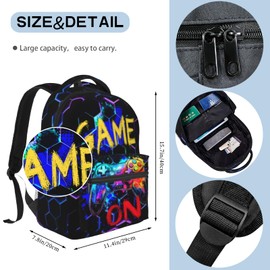 Vedio Game School Backpack for Boys Girls Black Game Boy Backpack for Kids Teen 6-18 Children Elementary Computer Bookbag Laptop Bag for Travel Hiking Outdoor Sports Back to School Gifts