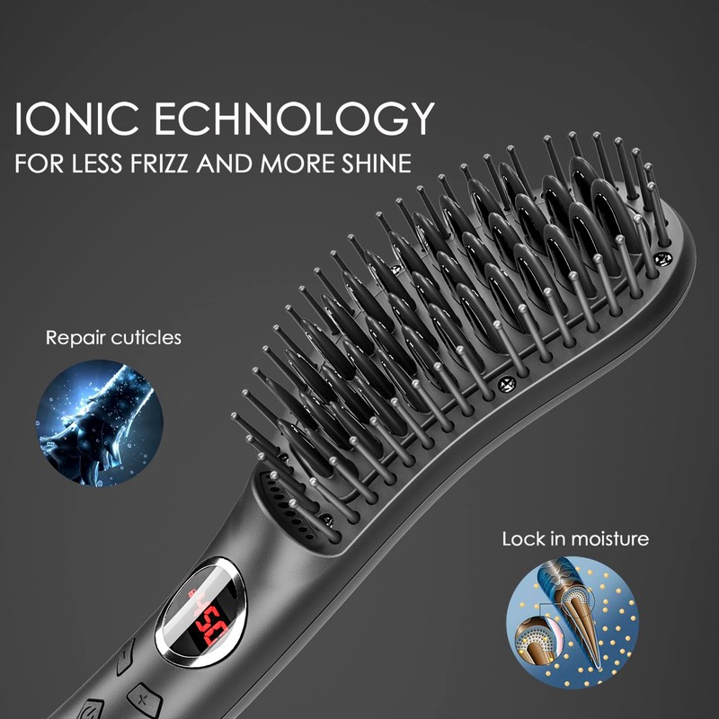 JINRI Volumizing Hair Iron, Hair Straightener Brush, Adjustable Temp, 360