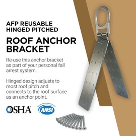 AFP Fall Protection High Strength Alloy Steel Reusable Adjustable Hinged Pitched Roof Anchor Bracket w/Screws | Heavy-Duty D-Ring | Roofing Easy Install | OSHA & ANSI Rated