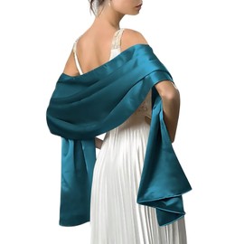 LumiSyne Women's Satin Chiffon Festive Stole Scarf Plain Lightweight Scarf Wrap for Bride Bridesmaid Wedding Evening Dress Prom, Turquoise Blue
