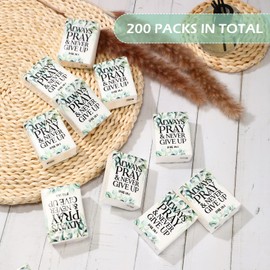 200 Packs Bible Verse Travel Tissues Packs Bulk Always Pray and Never Give Up Pocket Tissues Christian Memorial Tissue Packs Travel Size Church Favors for Funerals Graduation Wedding Favors for Guests