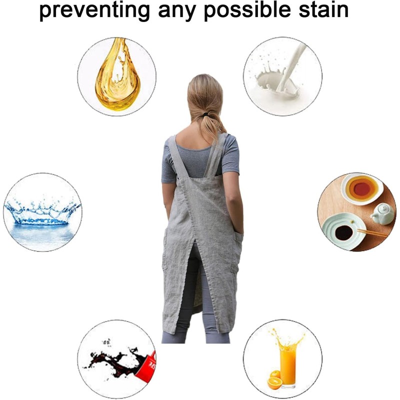 Stomeshle Japanese Aprons Plus Size Smock for Women with Pockets