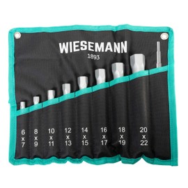 WIESEMANN 1893 81420 Pipe Socket Spanner Set 10 Pieces 6-22 mm for Working on the Tap, Spark Plugs and Much More I in Practical Roll Bag