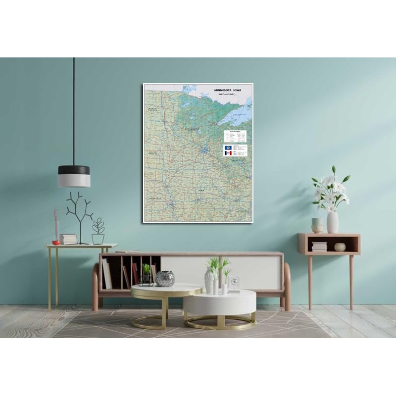 Minnesota and Iowa Physical Map - 23.3 x 16.5 Inches