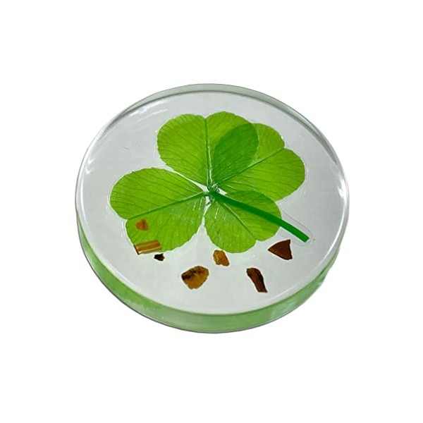 KIN-HEBI Real Four Leaf Clover Good Luck Pocket Token, Preserved, 1.25” (Including Tiger's-Eye)