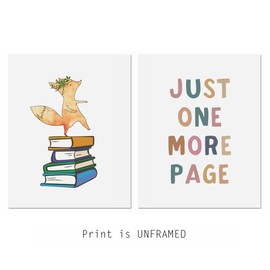 Just One More Page, Set Of 2 Prints, Read Wall Art, Kids Room Decor, Playroom Wall Decor, Nursery Decor, Reading Corner, Boho Nursery Print, Just One More Chapter, UNFRAMED (8X10 INCH)