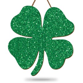 FYSUIMU St. Patrick's Day Door Sign Glitter Shamrock Wooden Hanging Sign Green Four-Leaf Clover Welcome Signs for Spring Irish Holiday Indoor Outdoor Porch Wall Door Decor