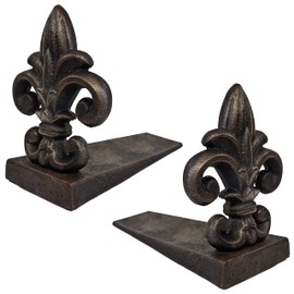 Lulu Decor 100% Cast Iron Fleur De Lis Door Stopper, 5 lbs 11 oz, Well Built Door Stopper, 6.50" H, 8" L - 2 Pc Set