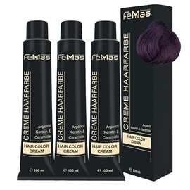 FemMas Haarfarbe 3x Dunkelblond Violett Intensiv 6.22 I Professionelle Creme Haarfarbe mit Arganöl, Keratin & Ceramiden I dauerthafte Haarfärbung oder Tönung für strahlende Farbergebnisse I 100 ml