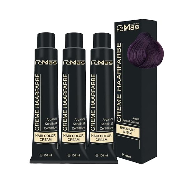 FemMas Haarfarbe 3x Dunkelblond Violett Intensiv 6.22 I Professionelle Creme