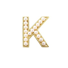 Elegant Gold Plated Simulated Pearl Initial Letter Brooch Pins for Women Christmas Gift (J)