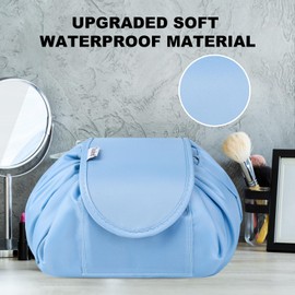 Vavabox Lazy Drawstring Makeup Bags, Large Capacity Waterproof Travel Portable Cosmetic Bag Pouch Makeup Pouch Storage Organiser for Women Girl (Light Blue)