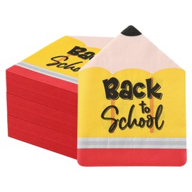 YGAUZ 100 PCS Back to School Cocktail Napkins Pencil Shaped Paper Napkins, Yellow Guest Napkin for Classroom, Teacher Appreciation Dinner Hand Towels, First Day of School Party Supplies