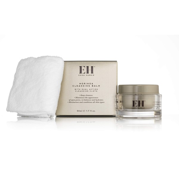 Emma Hardie Cleansing Balm, Moringa Oil Makeup Remover Balm with Microfiber Face Cloth, With Vitamin E and Grapeseed Oil, Cleansing Balm Makeup Remover and Makeup Remover Cloth