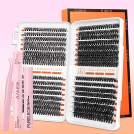 Cluster Eyelash Extension Kit 640pcs Individual Lashes Natural 10-16mm DIY Set with Lash Bond Seal and Remover Tweezers(40+50+60+80D)