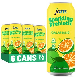 Jans Sparkling Prebiotic Soda Beverage — Calamansi 8.4 Fl Oz (6-Pack) – Low Calorie, NO Added Sugar, Non-GMO Sparkling Fruit Beverage, Gut Health Support