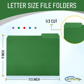 Green File Folders, 1/3-Cut Tabs, Letter Size, 12-Pack – Durable Office Filing Folders for Documents, Papers, and Organization